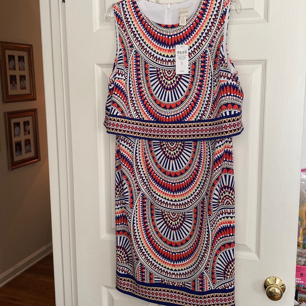 Chico’s tribal print popover dress. NWT size 1=8/10